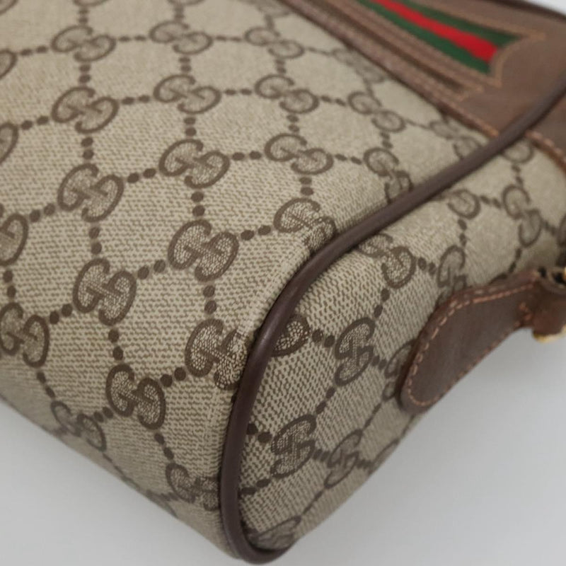 GUCCI GG Supreme Web Sherry Line Bag PVC Beige Gold 56 02 088 Auth 120487