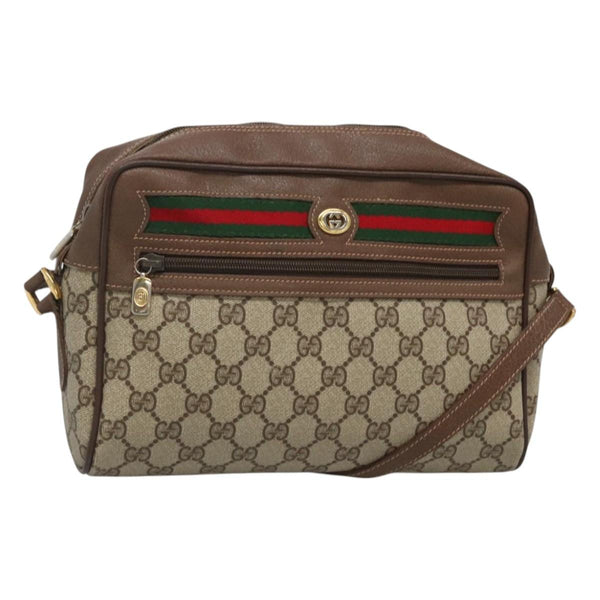 GUCCI GG Supreme Web Sherry Line Bag PVC Beige Gold 56 02 088 Auth 120487