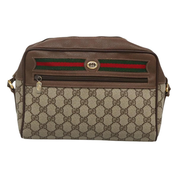 GUCCI GG Supreme Web Sherry Line Bag PVC Beige Gold 56 02 088 Auth 120487
