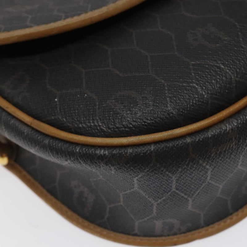 Christian Dior Honeycomb Canvas Shoulder Bag PVC Black Gold Auth 120492