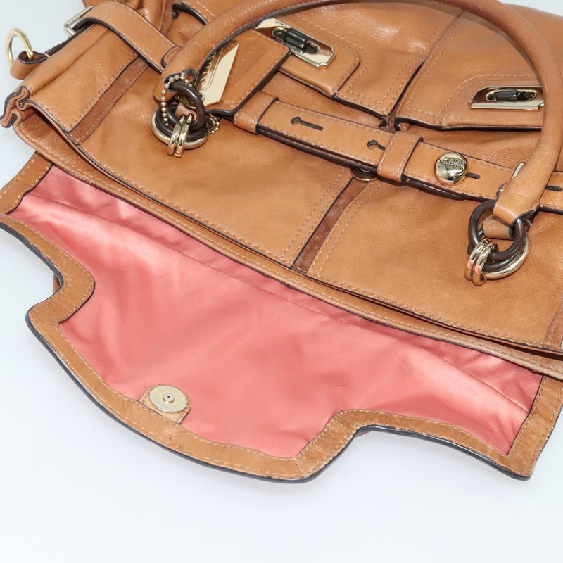 Coach Hand Bag Leather 2way Brown Gold Auth 120493