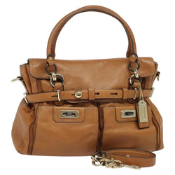 Coach Hand Bag Leather 2way Brown Gold Auth 120493