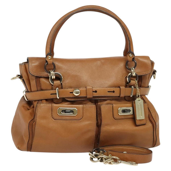 Coach Hand Bag Leather 2way Brown Gold Auth 120493