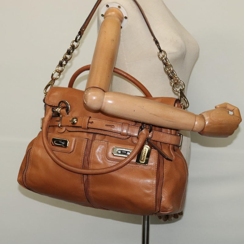 Coach Hand Bag Leather 2way Brown Gold Auth 120493