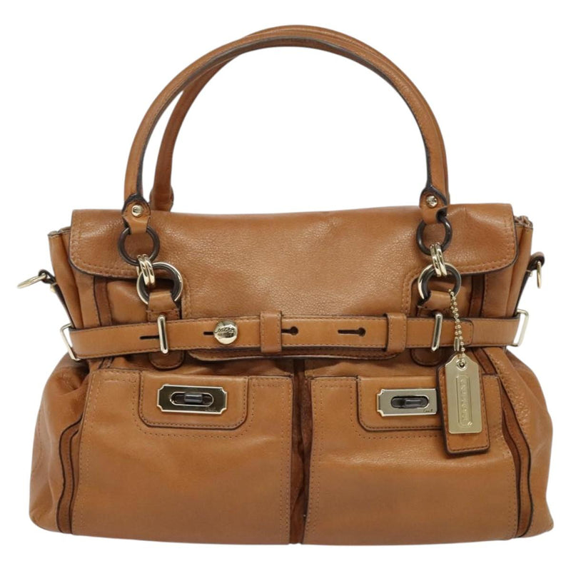 Coach Hand Bag Leather 2way Brown Gold Auth 120493