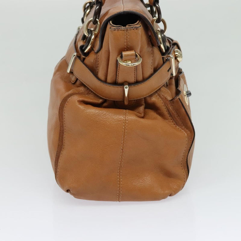 Coach Hand Bag Leather 2way Brown Gold Auth 120493