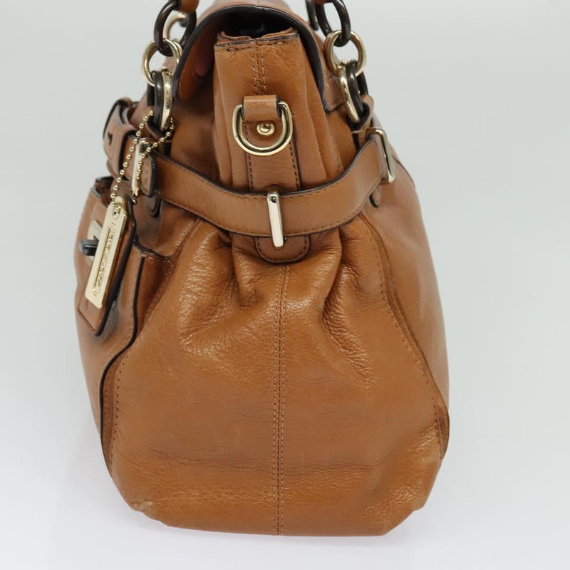 Coach Hand Bag Leather 2way Brown Gold Auth 120493