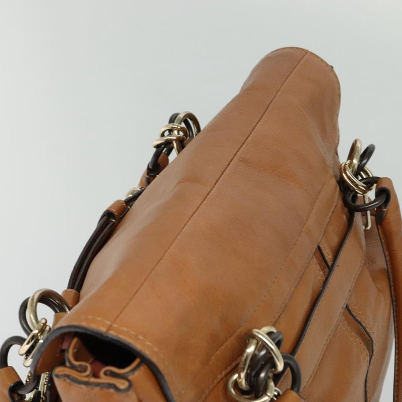 Coach Hand Bag Leather 2way Brown Gold Auth 120493