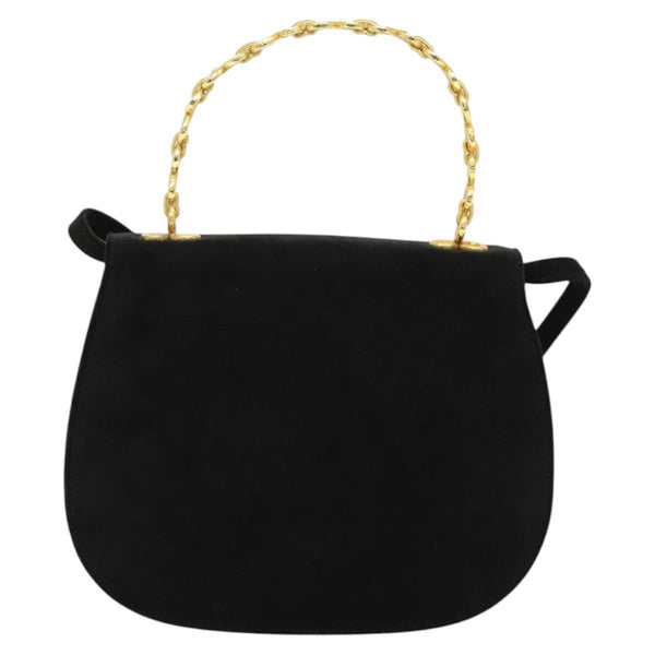 CELINE Hand Bag Suede 2way Black Gold Auth 120904