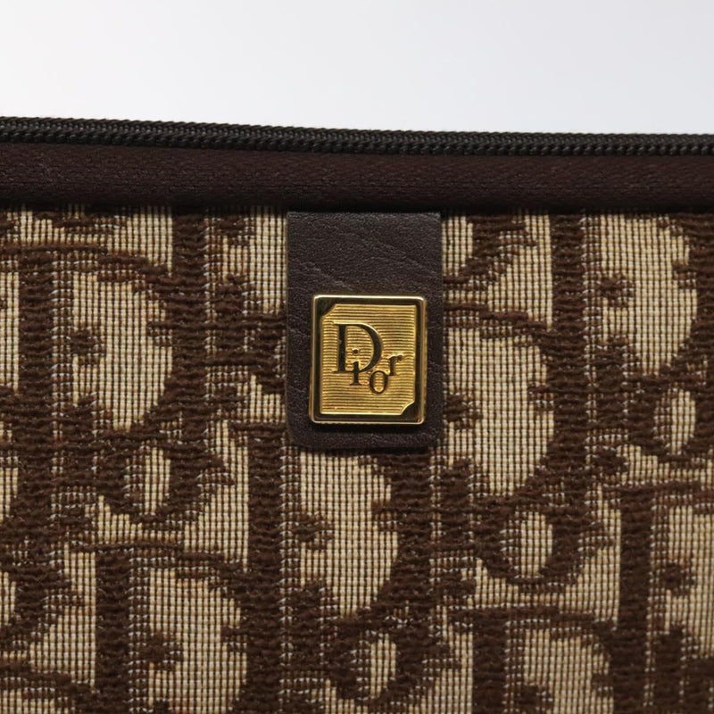 Christian Dior Trotter Canvas Clutch Bag Brown Gold Auth 120912