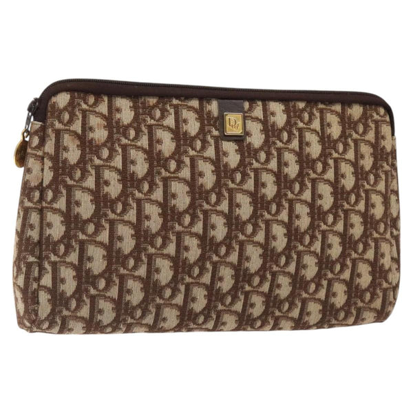 Christian Dior Trotter Canvas Clutch Bag Brown Gold Auth 120912