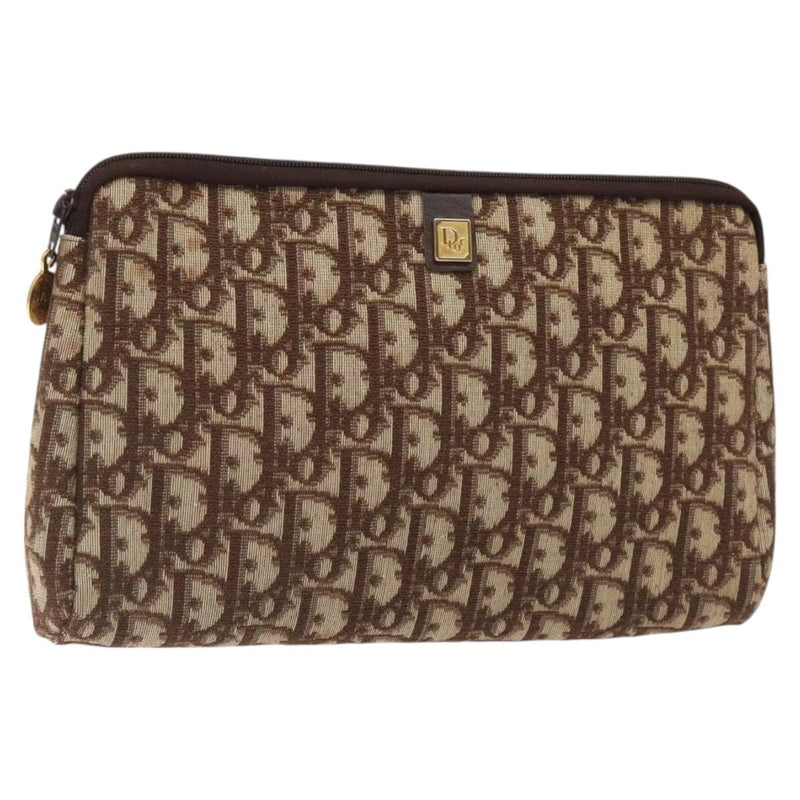 Christian Dior Trotter Canvas Clutch Bag Brown Gold Auth 120912