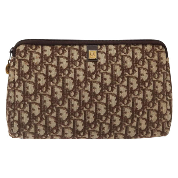 Christian Dior Trotter Canvas Clutch Bag Brown Gold Auth 120912