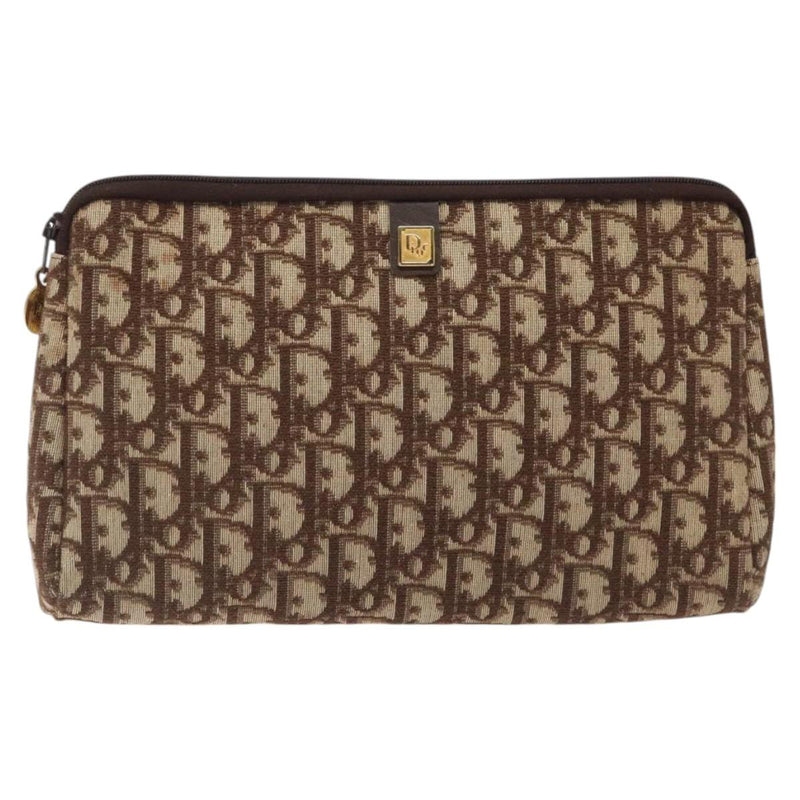 Christian Dior Trotter Canvas Clutch Bag Brown Gold Auth 120912