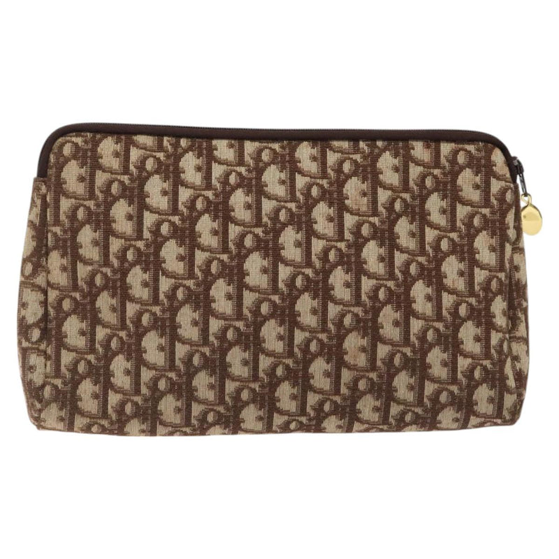 Christian Dior Trotter Canvas Clutch Bag Brown Gold Auth 120912