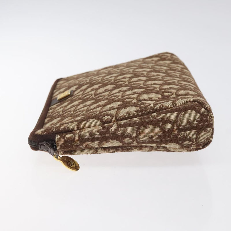 Christian Dior Trotter Canvas Clutch Bag Brown Gold Auth 120912