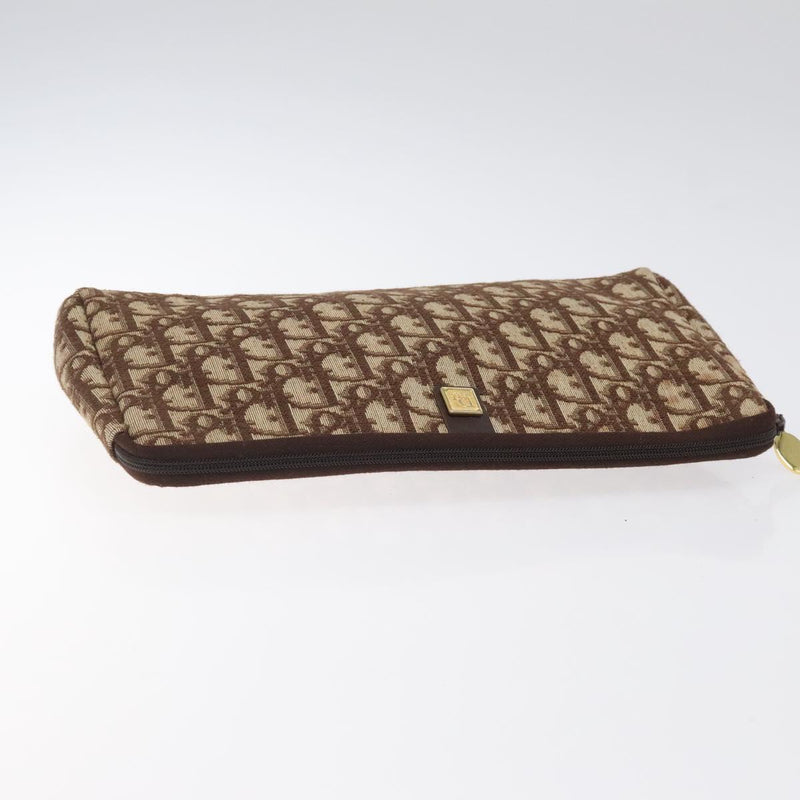 Christian Dior Trotter Canvas Clutch Bag Brown Gold Auth 120912