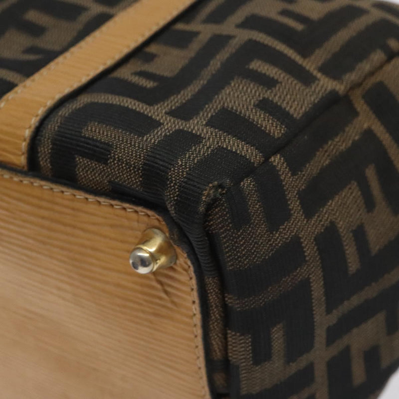 FENDI Zucca Canvas Hand Bag Brown Black gold Auth 120928