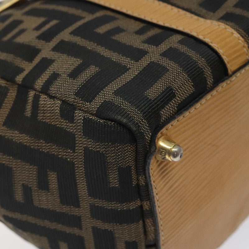 FENDI Zucca Canvas Hand Bag Brown Black gold Auth 120928
