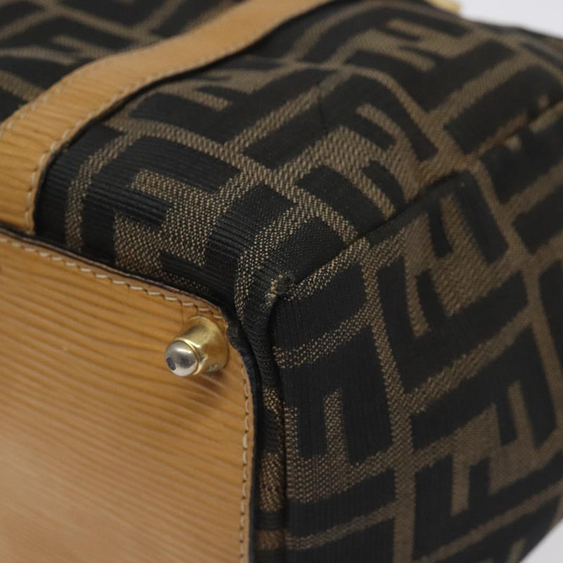 FENDI Zucca Canvas Hand Bag Brown Black gold Auth 120928