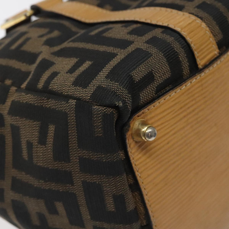 FENDI Zucca Canvas Hand Bag Brown Black gold Auth 120928