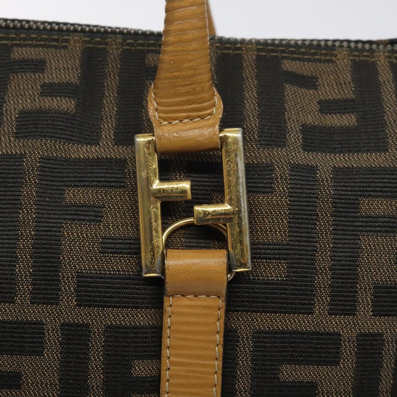 FENDI Zucca Canvas Hand Bag Brown Black gold Auth 120928