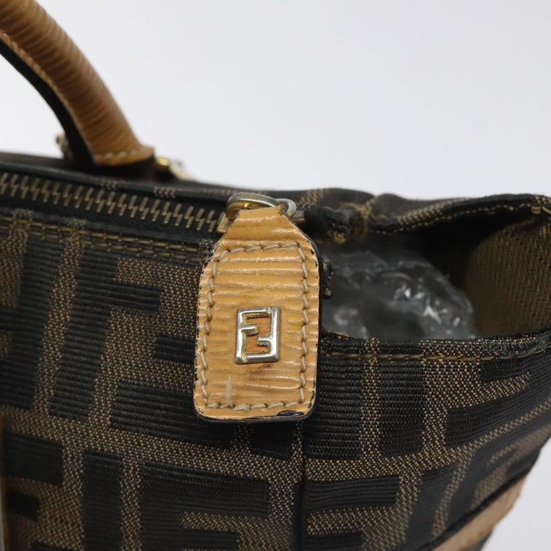 FENDI Zucca Canvas Hand Bag Brown Black gold Auth 120928