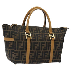 FENDI Zucca Canvas Hand Bag Brown Black gold Auth 120928