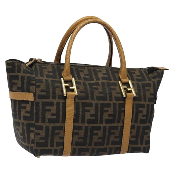 FENDI Zucca Canvas Hand Bag Brown Black gold Auth 120928