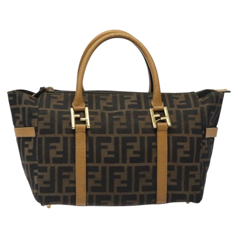 FENDI Zucca Canvas Hand Bag Brown Black gold Auth 120928