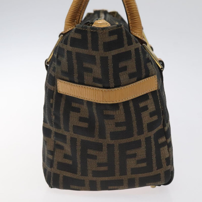 FENDI Zucca Canvas Hand Bag Brown Black gold Auth 120928
