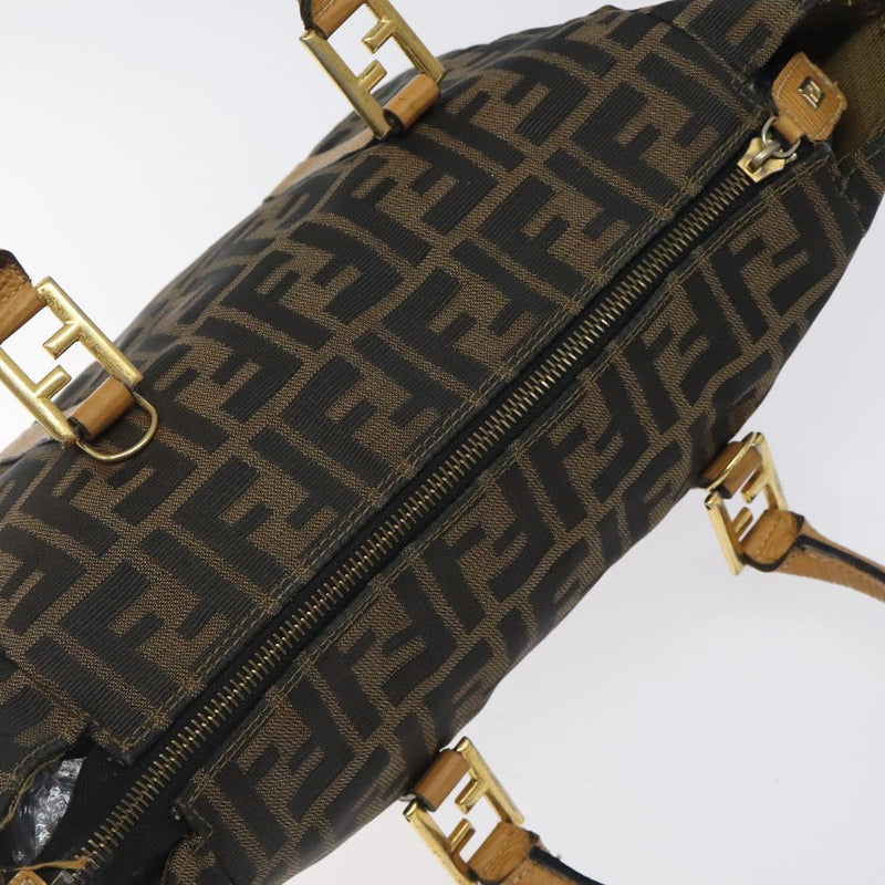 FENDI Zucca Canvas Hand Bag Brown Black gold Auth 120928