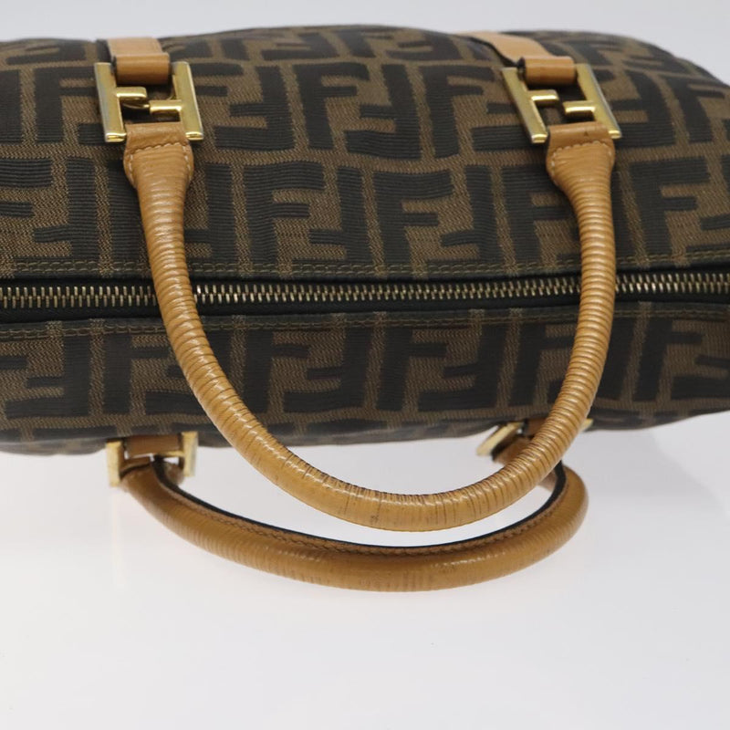 FENDI Zucca Canvas Hand Bag Brown Black gold Auth 120928