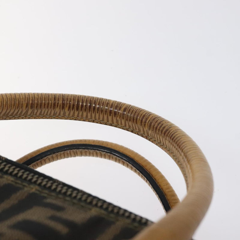 FENDI Zucca Canvas Hand Bag Brown Black gold Auth 120928
