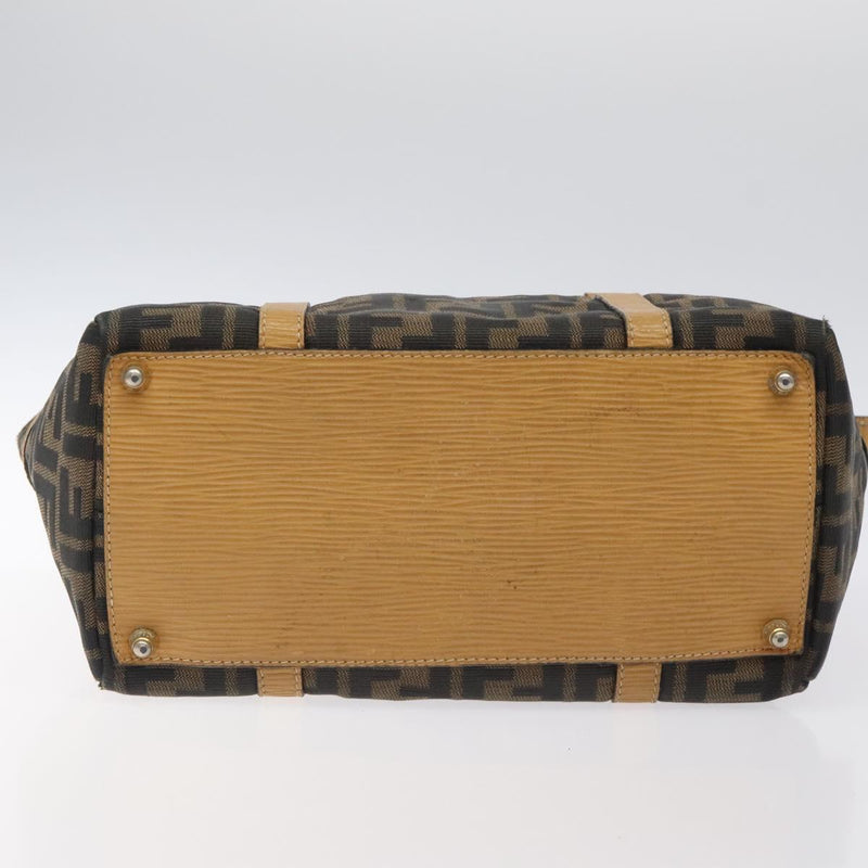 FENDI Zucca Canvas Hand Bag Brown Black gold Auth 120928