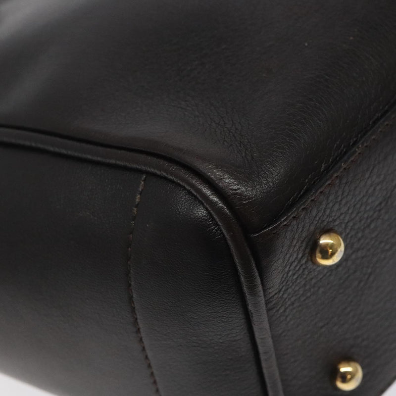 LOEWE Tote Bag Leather Dark Brown gold Auth 120929