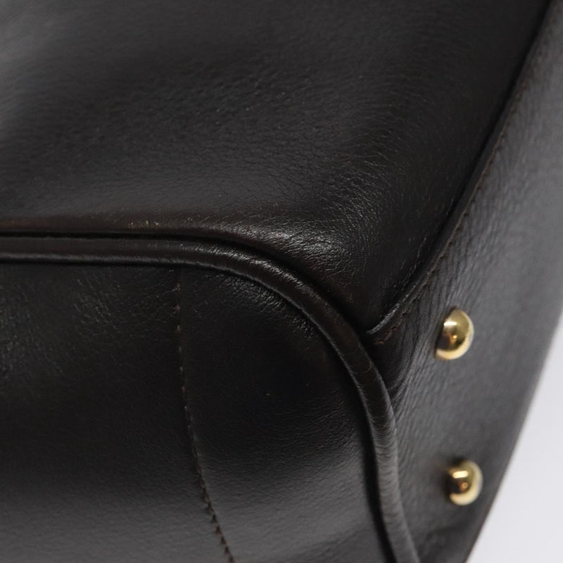LOEWE Tote Bag Leather Dark Brown gold Auth 120929