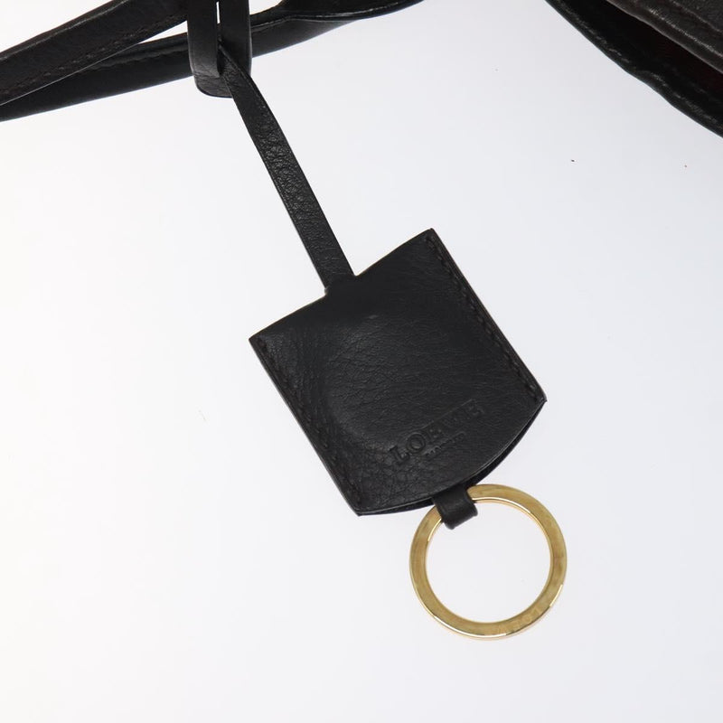 LOEWE Tote Bag Leather Dark Brown gold Auth 120929