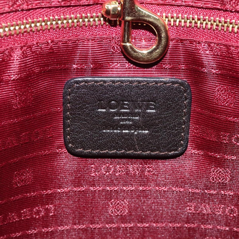LOEWE Tote Bag Leather Dark Brown gold Auth 120929