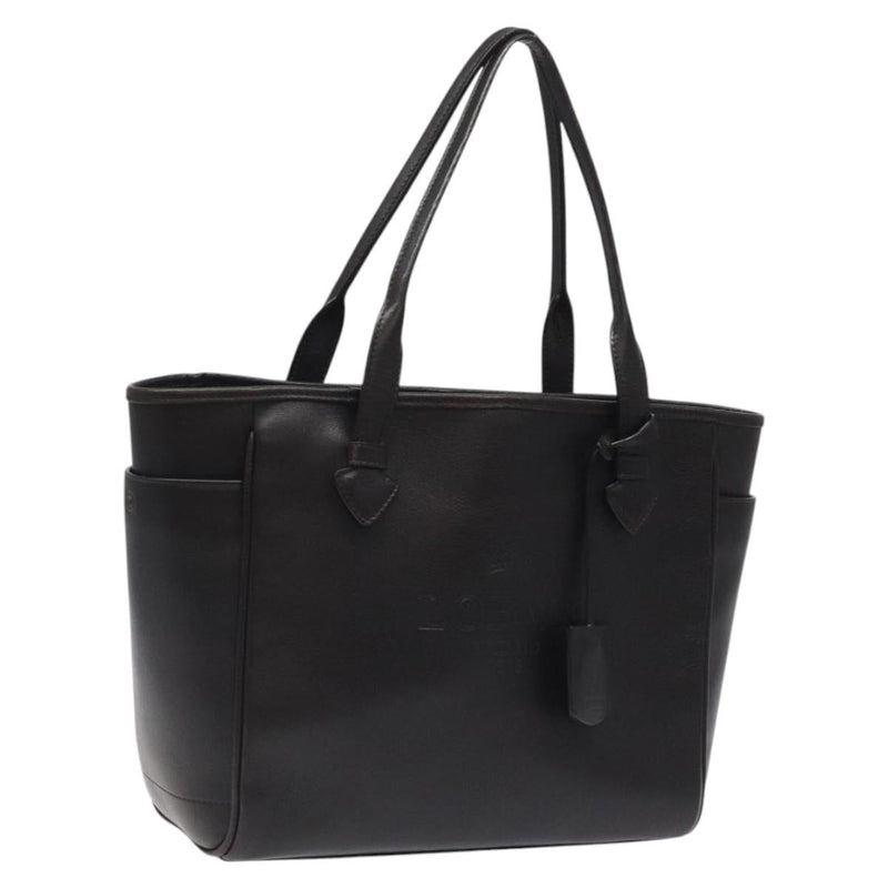 LOEWE Tote Bag Leather Dark Brown gold Auth 120929