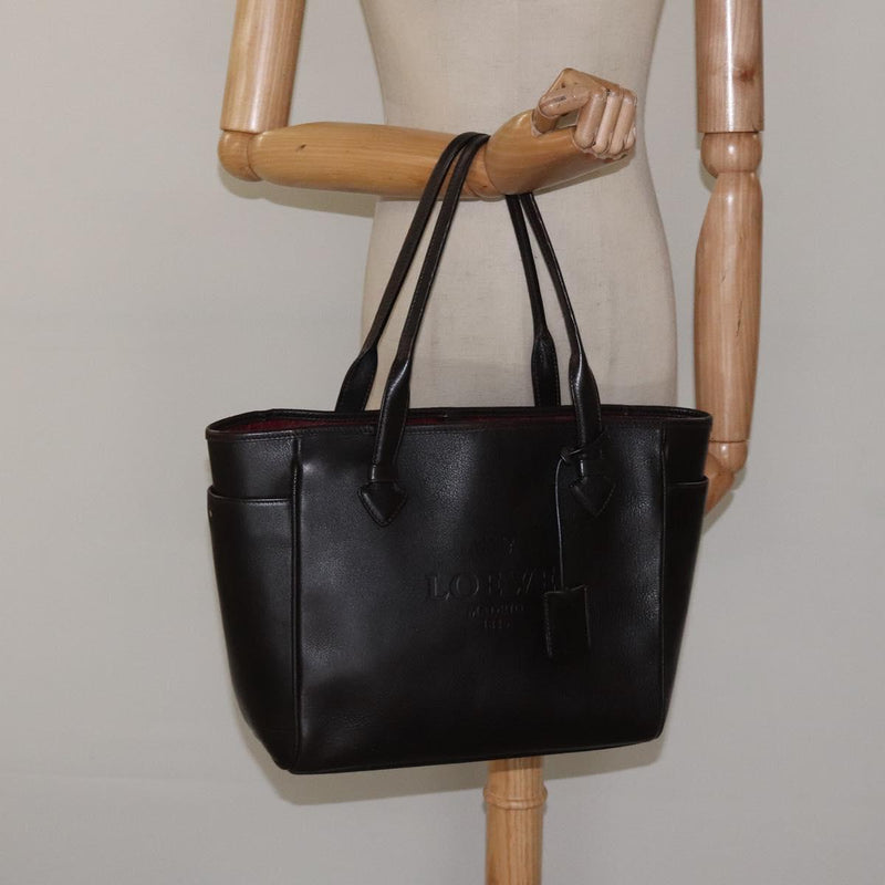 LOEWE Tote Bag Leather Dark Brown gold Auth 120929