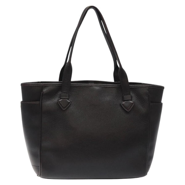 LOEWE Tote Bag Leather Dark Brown gold Auth 120929