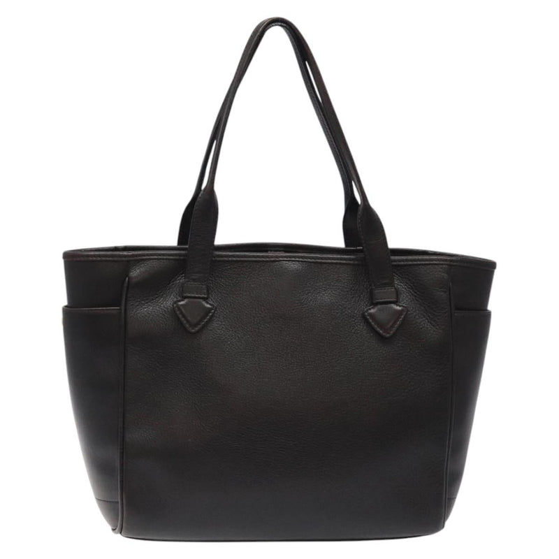 LOEWE Tote Bag Leather Dark Brown gold Auth 120929