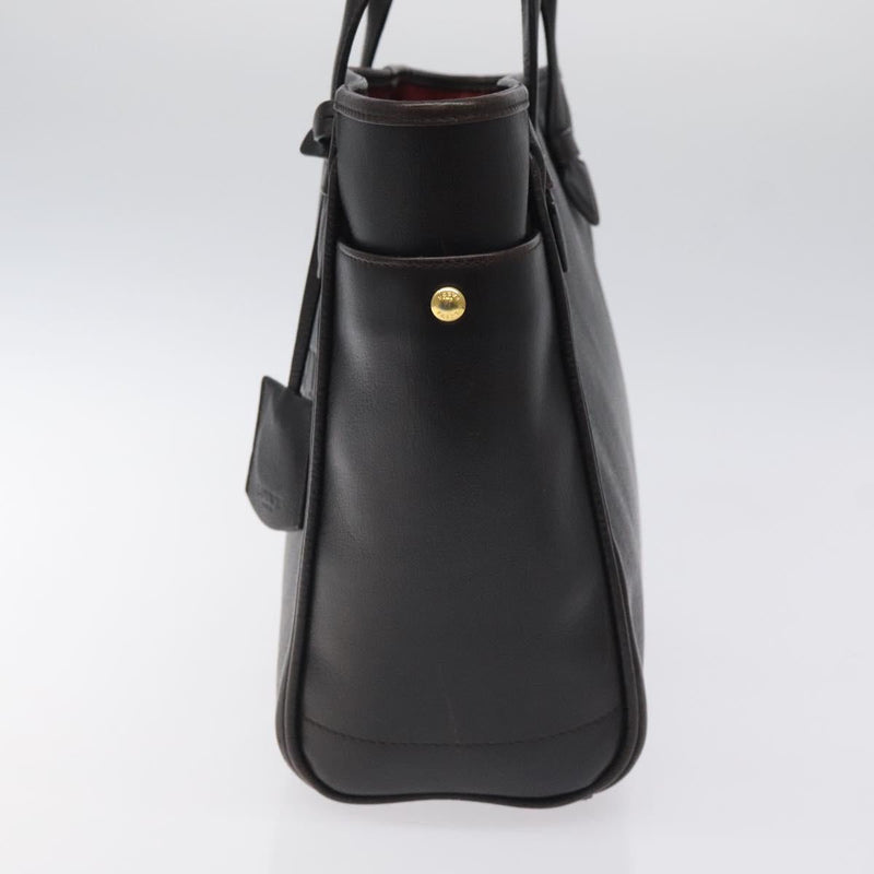 LOEWE Tote Bag Leather Dark Brown gold Auth 120929