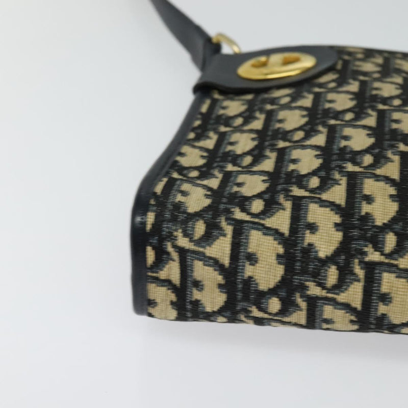Christian Dior Trotter Canvas Shoulder Bag Navy Gold Auth 120936