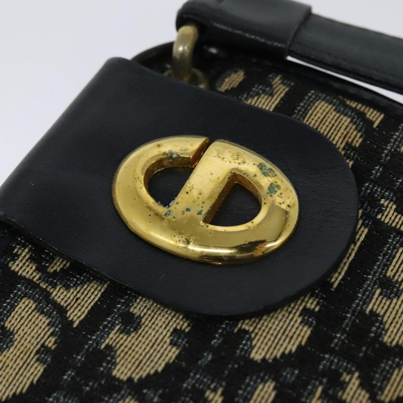 Christian Dior Trotter Canvas Shoulder Bag Navy Gold Auth 120936