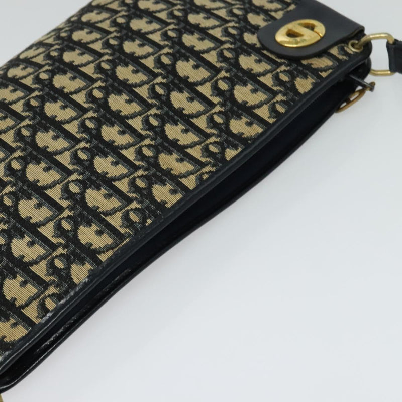 Christian Dior Trotter Canvas Shoulder Bag Navy Gold Auth 120936