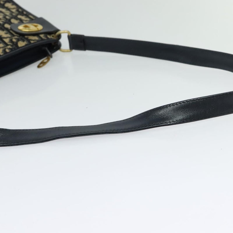 Christian Dior Trotter Canvas Shoulder Bag Navy Gold Auth 120936