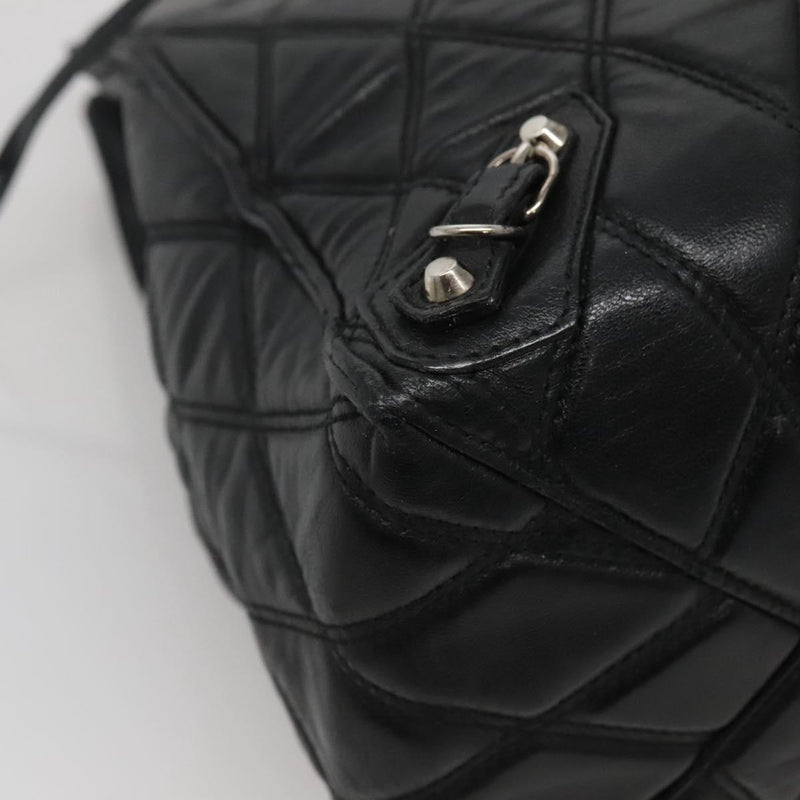 BALENCIAGA Hand Bag Leather Black Silver Auth 120938