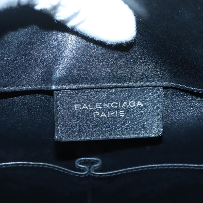 BALENCIAGA Hand Bag Leather Black Silver Auth 120938